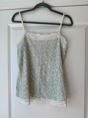 Ann Taylor Cami in Light Blue, Green, and Yellow Floral Pattern, Medium